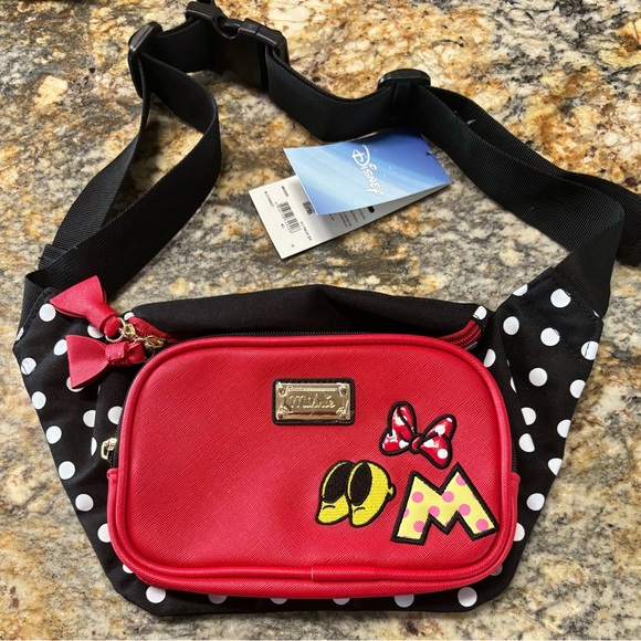 Disney Handbags - NWT Minnie Mouse Fanny Pack 13” Black Red Polka Dots